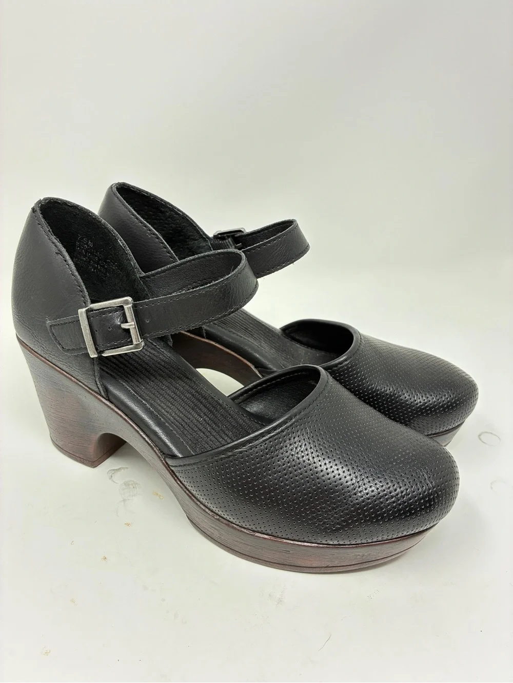 boc Black Perforated Mary Jane Platform Heels with Buckle